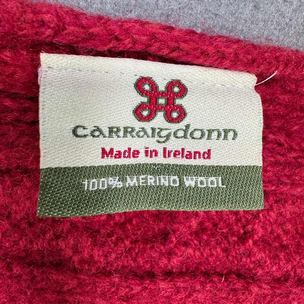 Carraig Donn Shawl Wrap Women OS Red Cable Knit Merino Wool Fringe Fisherman - Picture 6 of 8